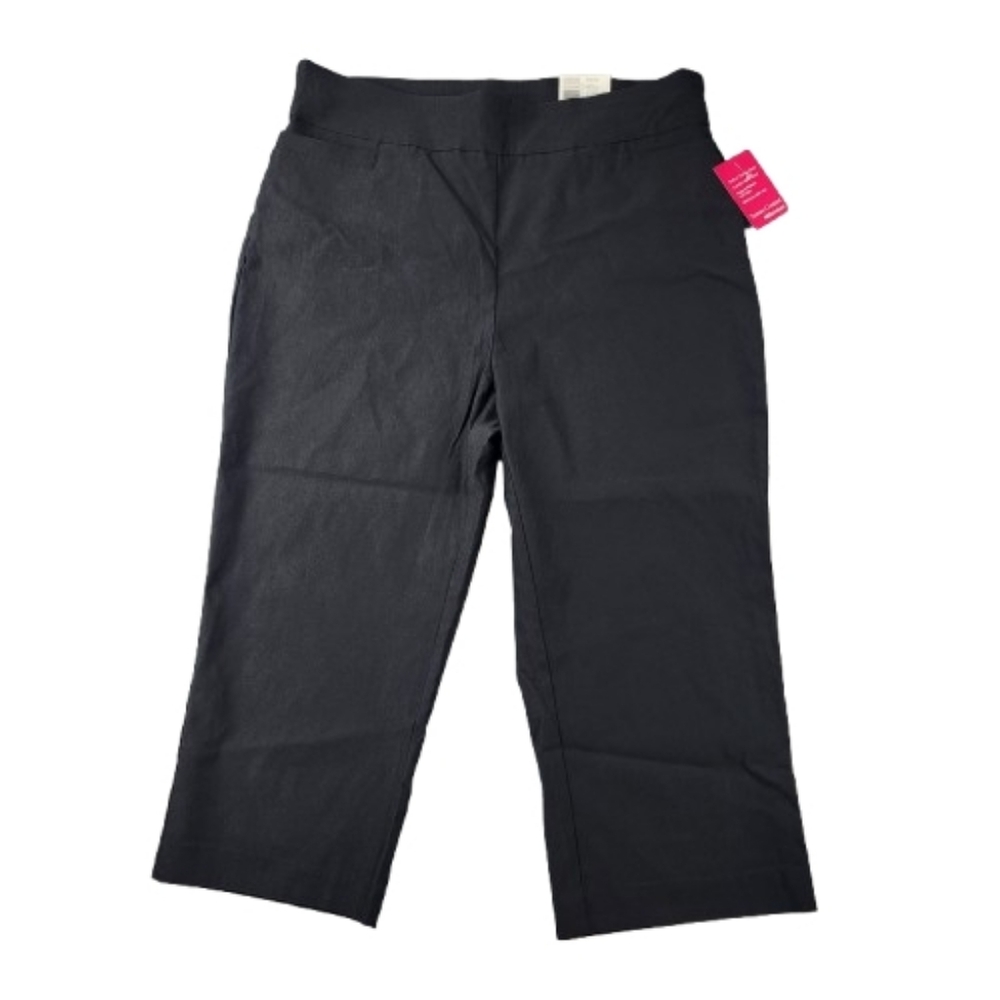 Normcore Tummy Control Black Cropped Capri Pants Minimalist Style Size 14